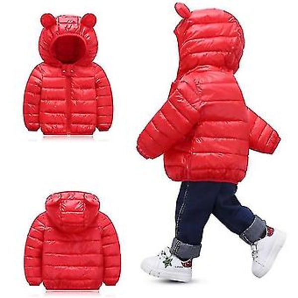 Barn Baby Huvad Puffjacka Toddler Vinter Zip Up Vadderad Jacka Ytterkläder (100CM Röd)