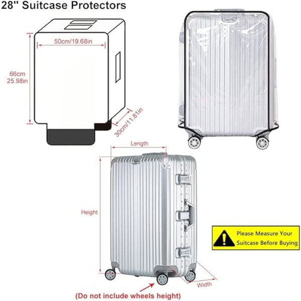 Genomskinlig PVC-resväskeöverdrag, 28 tum Genomskinlig PVC Vattentät Resväskeöverdragsskydd PVC Bagageskyddsskydd för Resväskor Resväskor