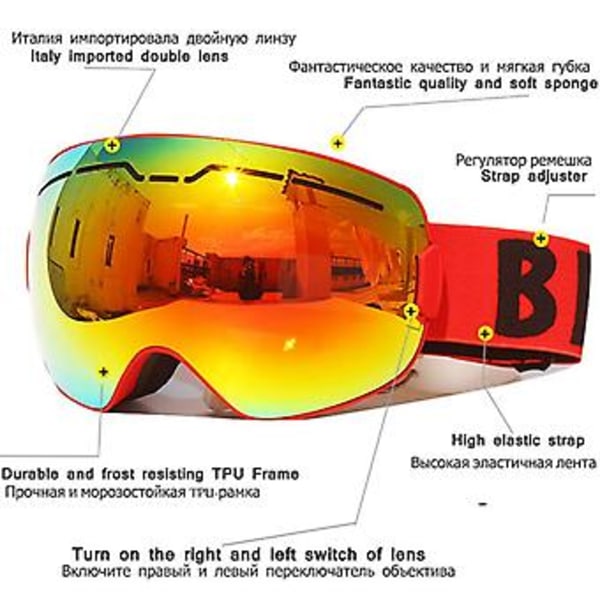 2022 Nya Uv400 Anti-fog Dubbla Lager Skidglasögon Stora Linser Skidmask Glasögon Snö Män Snowboard Glasögon Spegel Glasögon Med Fodral  Gul