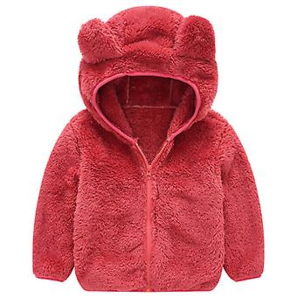 Barn Teddybjörn Fluffig Fleece Huvtröja Varm Zip Up Jacka Ytterkläder (3-4 År Röd)