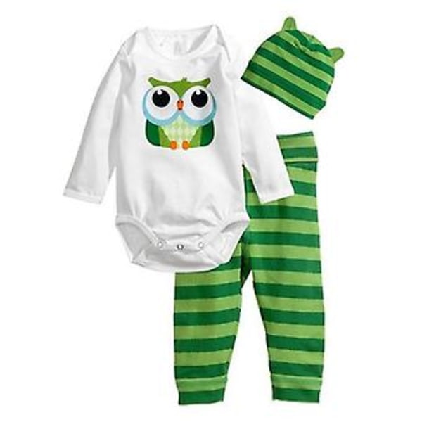 3-pack Nyfödd Bebis Toddler Djurtryckt Romper Byxor Beanie Hatt Outfit (12-18 Månader)