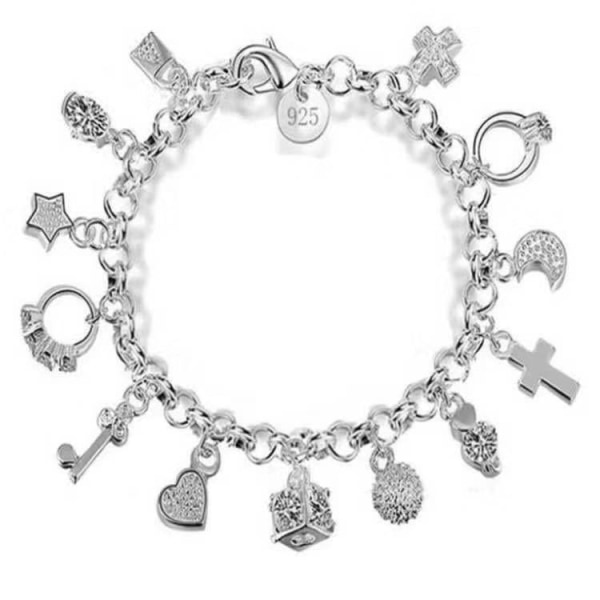 S925 Silver tretton hängande stycken armband för kvinnor presentbrace