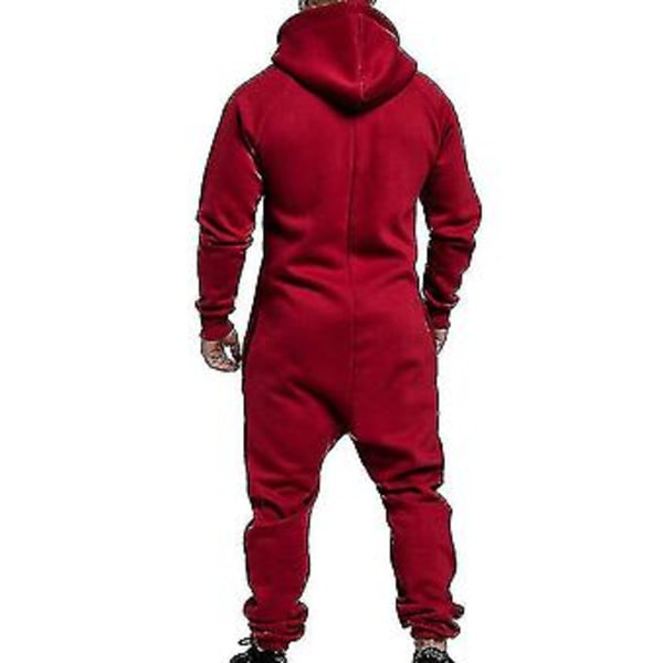 Vuxen Onesie All In One Zip-up Playsuit Herr Jacka Huvtröja Overall En Del Unisex Nattkläder Vinter Varma Fleece Pyjamas Sport Overall 2XL Vinröd