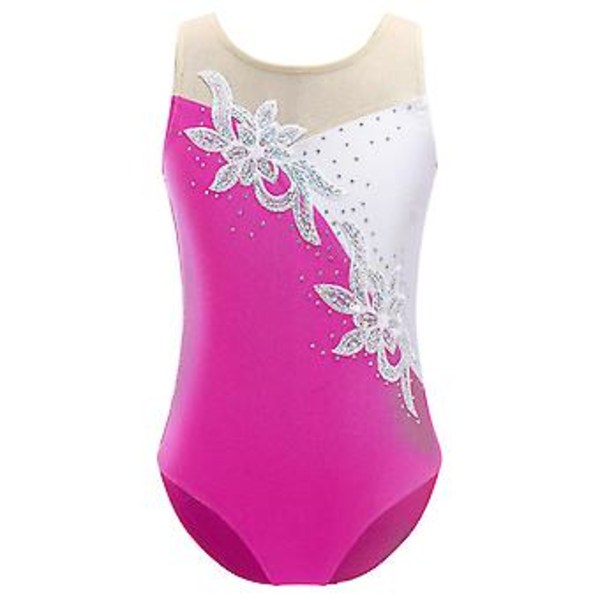 Barnflickor Rhinestone Paljetter Gymnastik Leotard Balett Dans Bodysuit Scenframträdande Dans Jumpsuit 6 Ros Röd