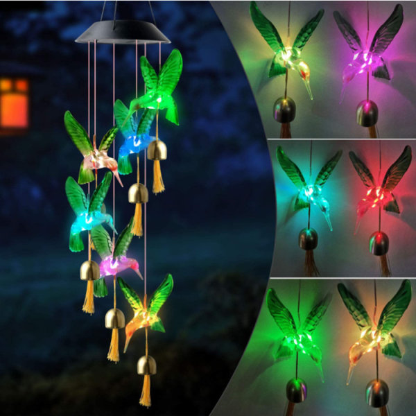 LED Solar Hummingbird Wind Chime, Mobil hängande Wind Chime för H