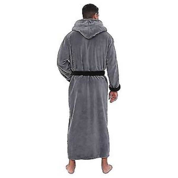 Mäns Varm Huvad Vinterkappa Badrock Handduk Lång Dressing Gown (M Grå Svart)