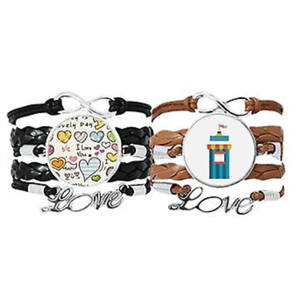 Fantastisk rolig parkbiljettillustration armband handrem läder kärleksmönster armband dubbel uppsättning