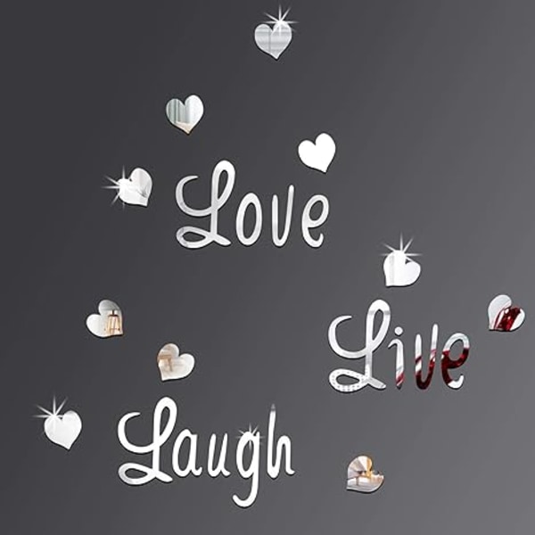 Love Live Laugh Väggdekor Silver Heart Mirror Väggdekor B