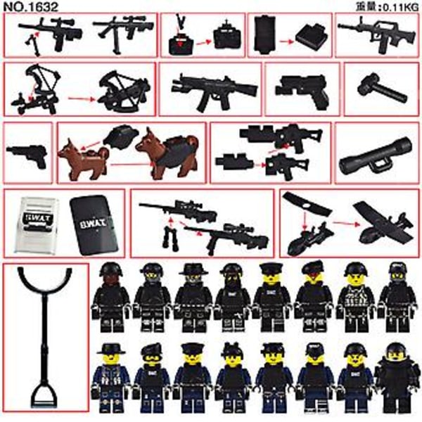 16 st Militär SWAT Minifigur Små Partikel Montering Minifigur Leksak