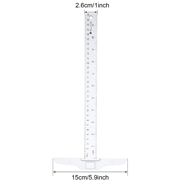 12 tum/ 30 cm T-Square Junior Plastic T-Linjal Transparent för Dr