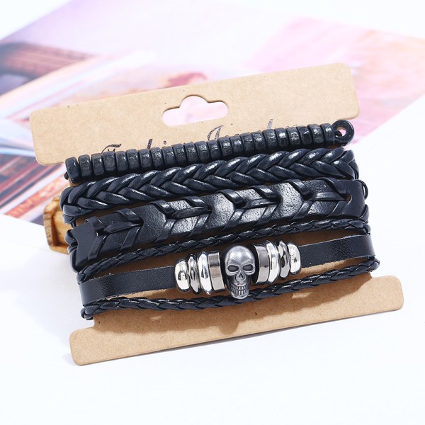 Flätade läderarmband för män kvinnor Wrap Wood Beads Armband