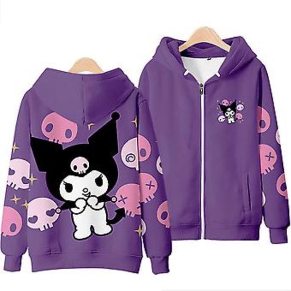 Dam Hoodie med Blixtlås Sanrio Kuromi Söt Cartoon Tryckt Jacka Casual Huvtröja Toppar Julgåvor (L A)