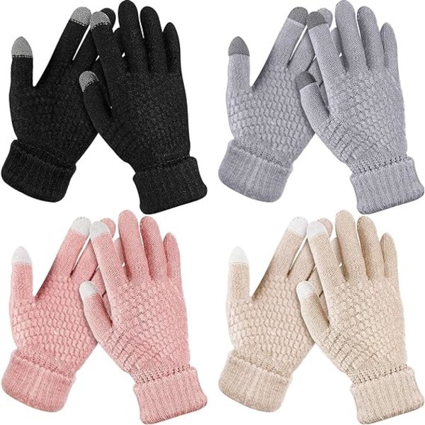 Lot de 4 par de gants d'hiver pour femme avec doublure en pola