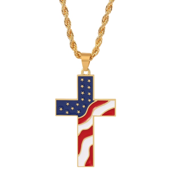 Flag patriotiska korshänge halsband religiösa smycken för män,g