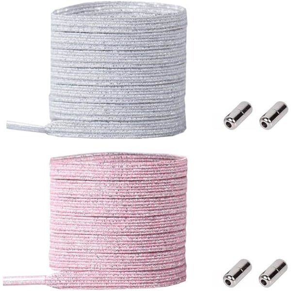 2 par rosa/grå elastiska skosnören för barn och vuxna, elas