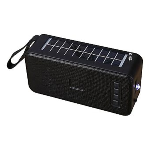 Utrustad med radio för att ta emot FM-kanaler, trådlöst Bluetooth-ljudsystem för utomhusbruk med solenergi, radio, minneskort, USB-enhet, bärbar och ficklampa