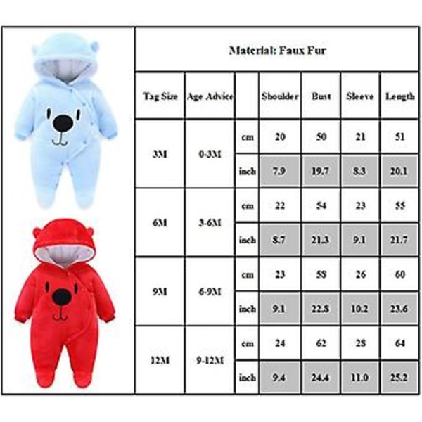 3-12 Månader Baby Nyfödd Snödräkt Söt Björnunge Onesie Romper Vinter Varm Jumpsuit Spädbarn Bodysuit För Flickor Pojkar (9 Månader Kaffe)