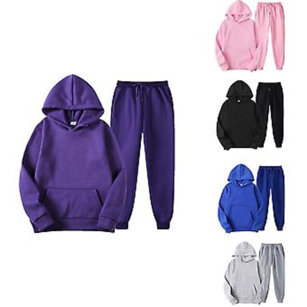 Hela Färgade Sweatshirt Set Höst Och Vinter Sammet Par Casual Sweatshirt (XL blå)