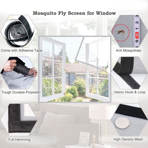 Universal klart myggnät för fönster/tvättbart mesh - Justerbar