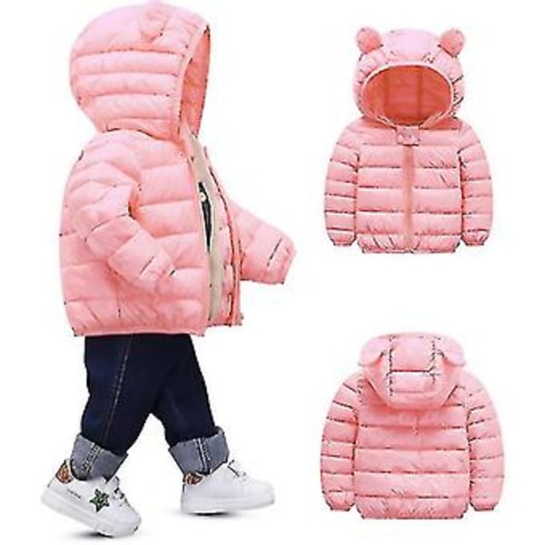 Barn Baby Huvad Puffjacka Toddler Vinter Zip Up Vadderad Jacka Ytterkläder (100CM Rosa)