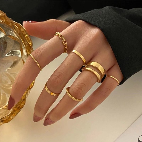 Guld Knuckle Rings Set för kvinnor Flickor Snake Chain Stacking Ring
