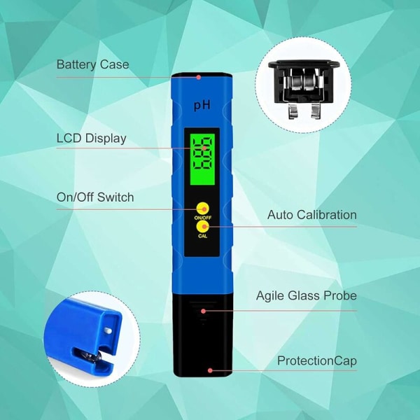 Digital PH-mätare, digital LCD-vattenkvalitetstestare, 0,01 Ph-noggrannhet