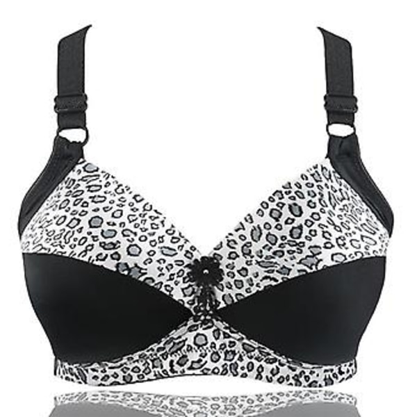 Kvinnors plus size bh leopardmönster trådfria bh justerbara bh tunna kupor underkläder 44d lila