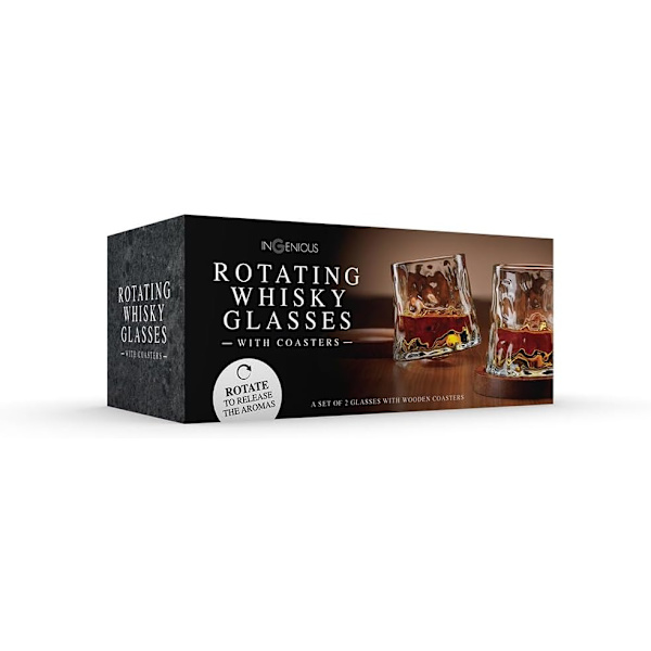 Roterende Whiskyglass med Underlag - To-pakning Drikkestøtter