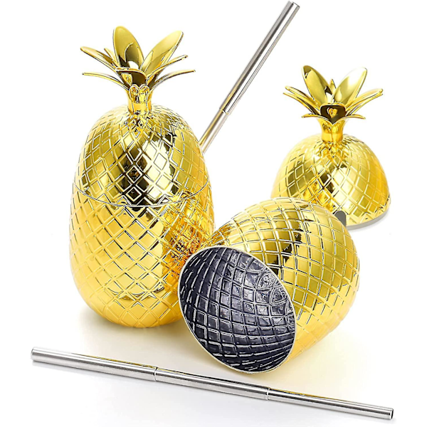2 stk. plastkopp 500 ml ananas drikkekopper tumbler med strukket sugerør vinglass drikke cocktail øl juice kopper bar fest drikkevarer flerfarget Bronze