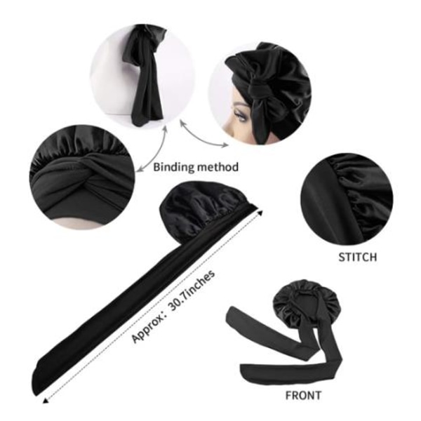 Silke Bonnet til Naturligt Krøllet Hår - Sove Satin Bonnet navy