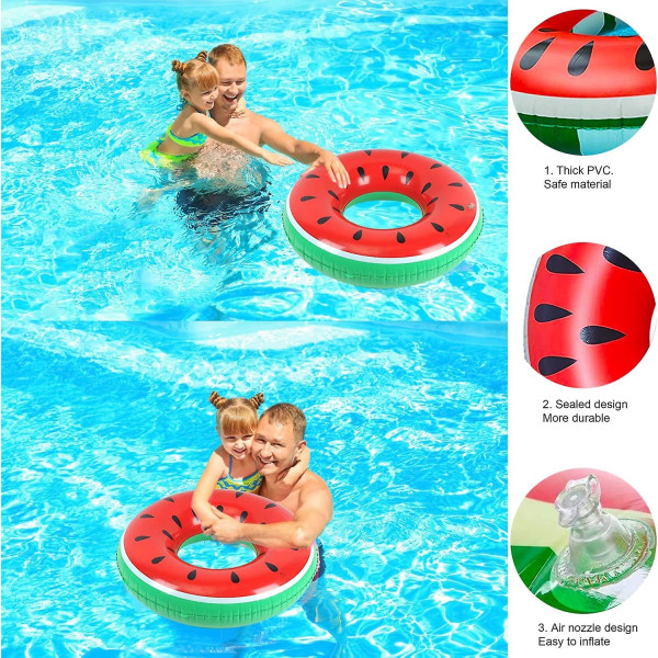 Vannmelonbøye, oppblåsbar bøye, strandleketøy for stort sommerbasseng, svømmebassengbøye for voksne (vannmelonfarge)
