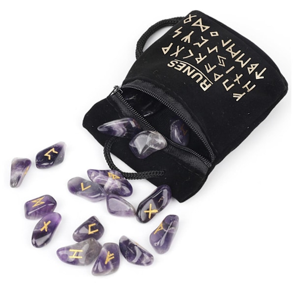 Rune Krystall Steiner Gravert Eldre Futhark Alfabet Bokstaver Polert Helbredende Onyx