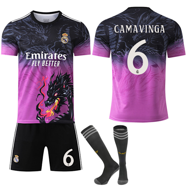 2024-2025 Real Madrid Dragon Jubilæumsudgave Børn Voksen Fodboldtrøje No.6 Camavinga XS