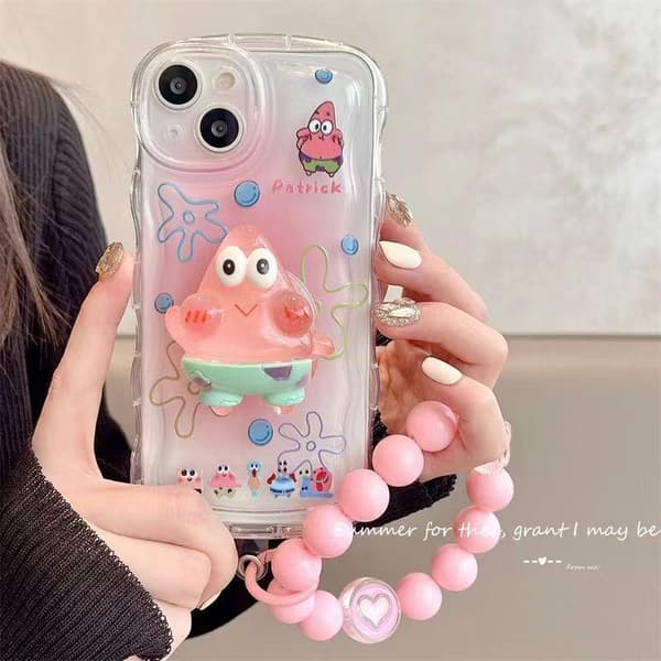 Compatible Cute Case for iPhone, Kawaii with Stand and Pendant Phone Case, Cartoon Clear Soft TPU Phone Cover Patrick Star Patrick Star iPhone 13 Mini