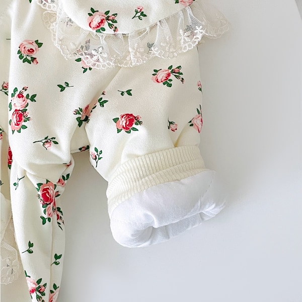 Sanlutoz Babyflicka Blommiga Jumpsuits Långärmad Varm Vinter Bomullsprincessskläder BRW2252 18-24M