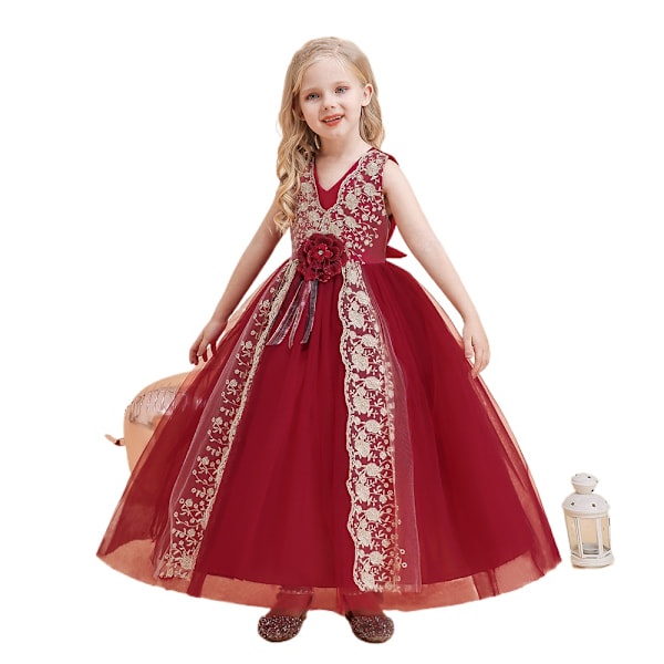 Blomsterpigekjole Julekostume Tulle Prinsesse Sløjfe Fest Bryllup Aften Sommer LP-283-Jujube 130cm