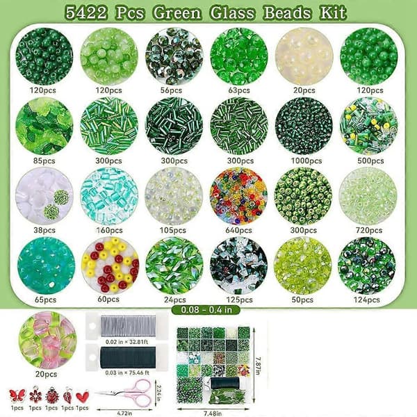 DIY Pärlväxtset, Evigt Blomset, Gröna Glaspärlor för att göra växter, Pärlväxtspecifika gröna pärlor - Perfekt present