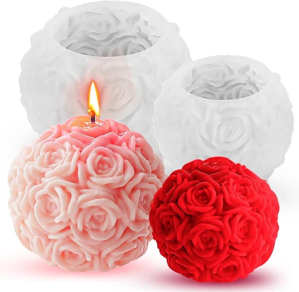 Sæt med 2 silikonelysforme 3D-lysform i form af en rosenkugle til duftlys, Valenti