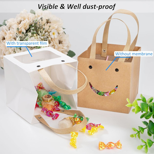 Kraft Gaveæsker, 12 stk. Søde Festartikler Kreativ Cookie Candy Box med Display Vindue til Bryllup Fødselsdag Jubilæum Baby Shower, 12x12cm
