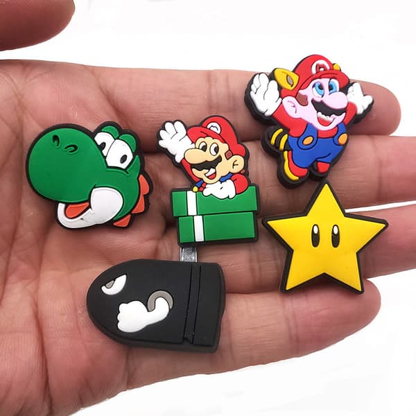 Super Mario tegneseriesko blomster, hullsko spenner, DIY hage s