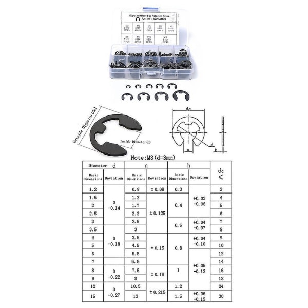 E Clips Carbon Steel Kit Holderingsring Opbevaringsboks 260x Assorted 2 To12mm