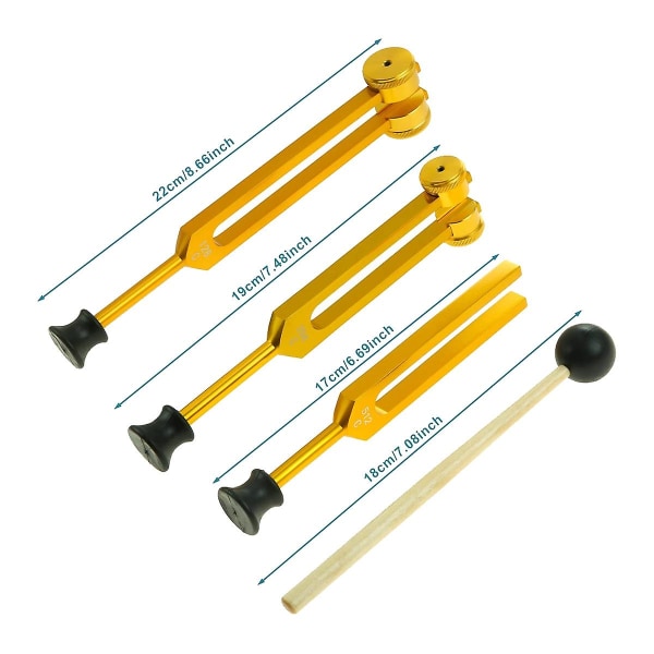 3Pack Tuning Fork Set(128Hz, 256Hz, 512Hz) Tuning Fork Kit parantamiseen, chakra, ääniterapia, Sonic Slider Fork (kulta)