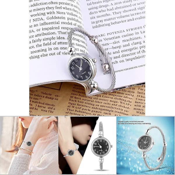 Women's Quartz Watches, Analog Round Alloy Strap Open Bangle Wristwatch 2