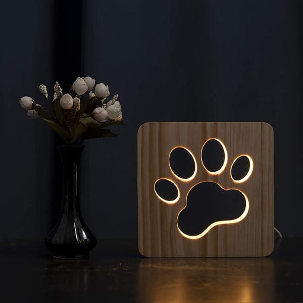 LED Night Light Dog Paw Wood Table Lamp 3D Creative Desk Lamp