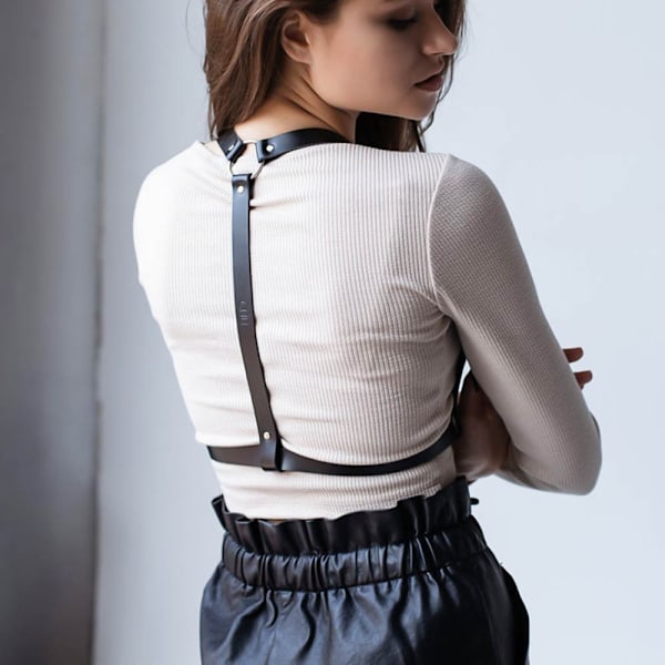 Imiteret Læder Sele Stropper Bælter Kvinder Lingeri Body Bondage Cage Skulptur Sele Black