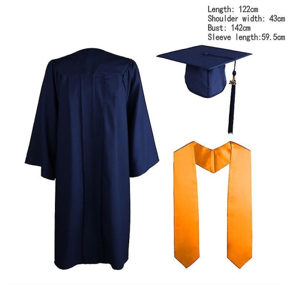 Bachelor Robes+lue Sett University Graduation Gown Student High School Uniforms Black