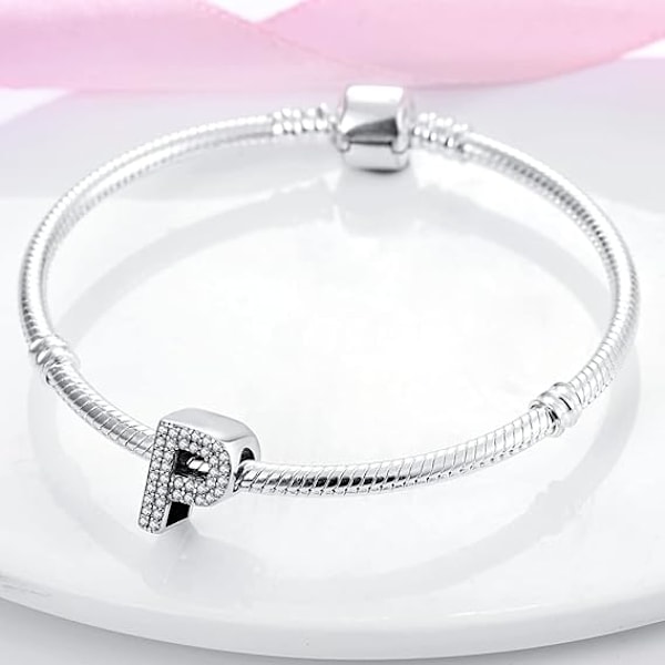 925 Sterling Silver Berlocker för Armband och Halsband A-Z Alfabetiska Pärlor Hängande Berlocker med 5A Kubisk Zirkonia Smycken Presenter för Kvinnor Flickor