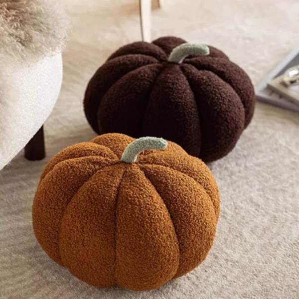 Græskarpude - Plysset blødt fyldt græskar til Thanksgiving Halloween og dekorationer - Sofapude (Brun)