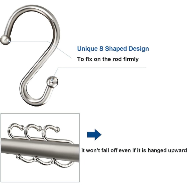Duschdraperikrokar Ringar, S-formade duschkrokar i rostfritt stål Rostsäkra, Duschdraperier i metall för Duschdraperier, Kök, Garderob & Ga