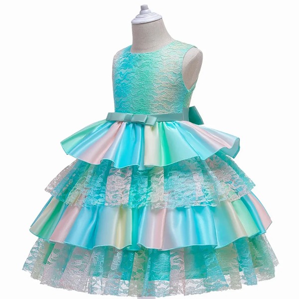 Babyflicka prinsessa spets tutu klänning mesh randig festklänning jul födelsedag halloween kostym babykläder 3-12 år L5260-Green 110cm 3yrs